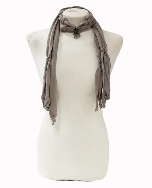 Scarf women's scarf in gray cotton knit. Original scarf with Jewel Ornament, a perfect gift scarf