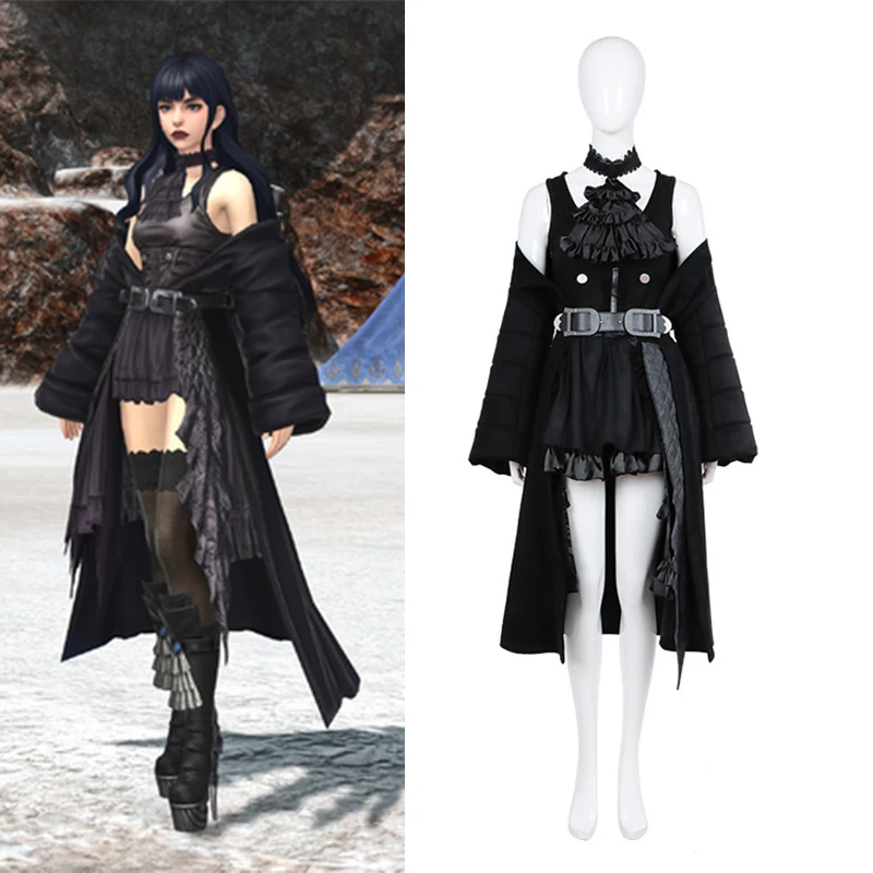 Final Fantasy XIV FF14 Gaia Cosplay Kostüm FFXV Shadowbringers Schwarz Kleid Custom-made