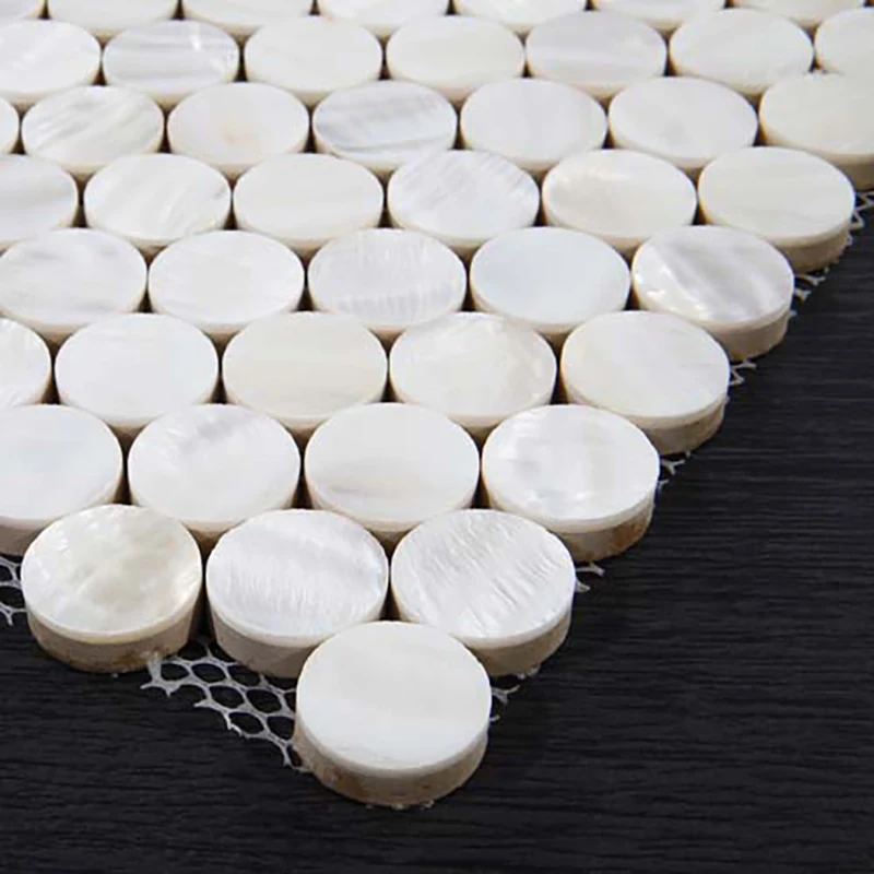 8mm Thickness Penny Round Natural Sea Shell Mosaic Kitchen Backsplash White Mother of Pearl Bathroom Tile MOP134