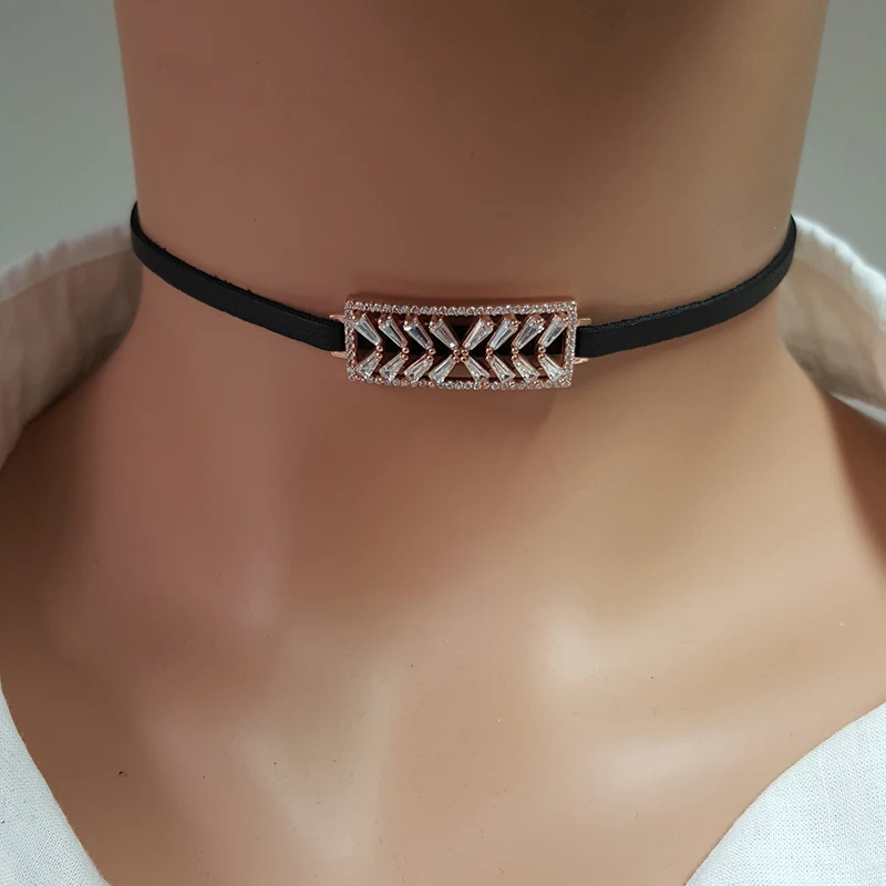 Women Choker Necklace Baquette Choker Necklace 925 Sterling Silver Made in TURKEY