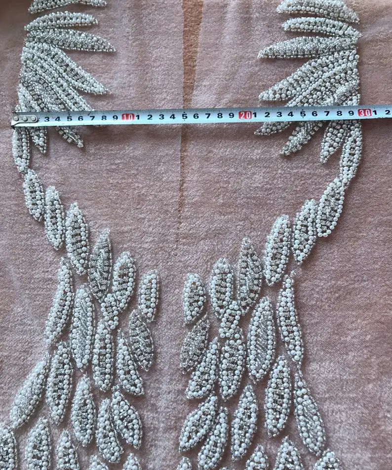 Luxury Rhinestone Applique On Mesh, Super Large Bodice Patch, Beaded Applique, Bridal Dress Applique