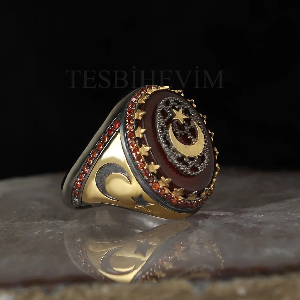 

Agate Stone Crescent Edging Plating Silver Ring