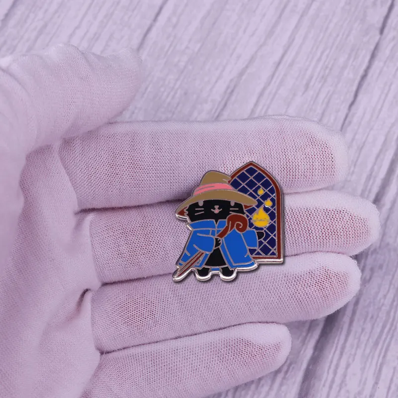 لطيف الخيال النهائي الأسود ماج القط بروش آر بي جي لعبة الساحر دبوس #4