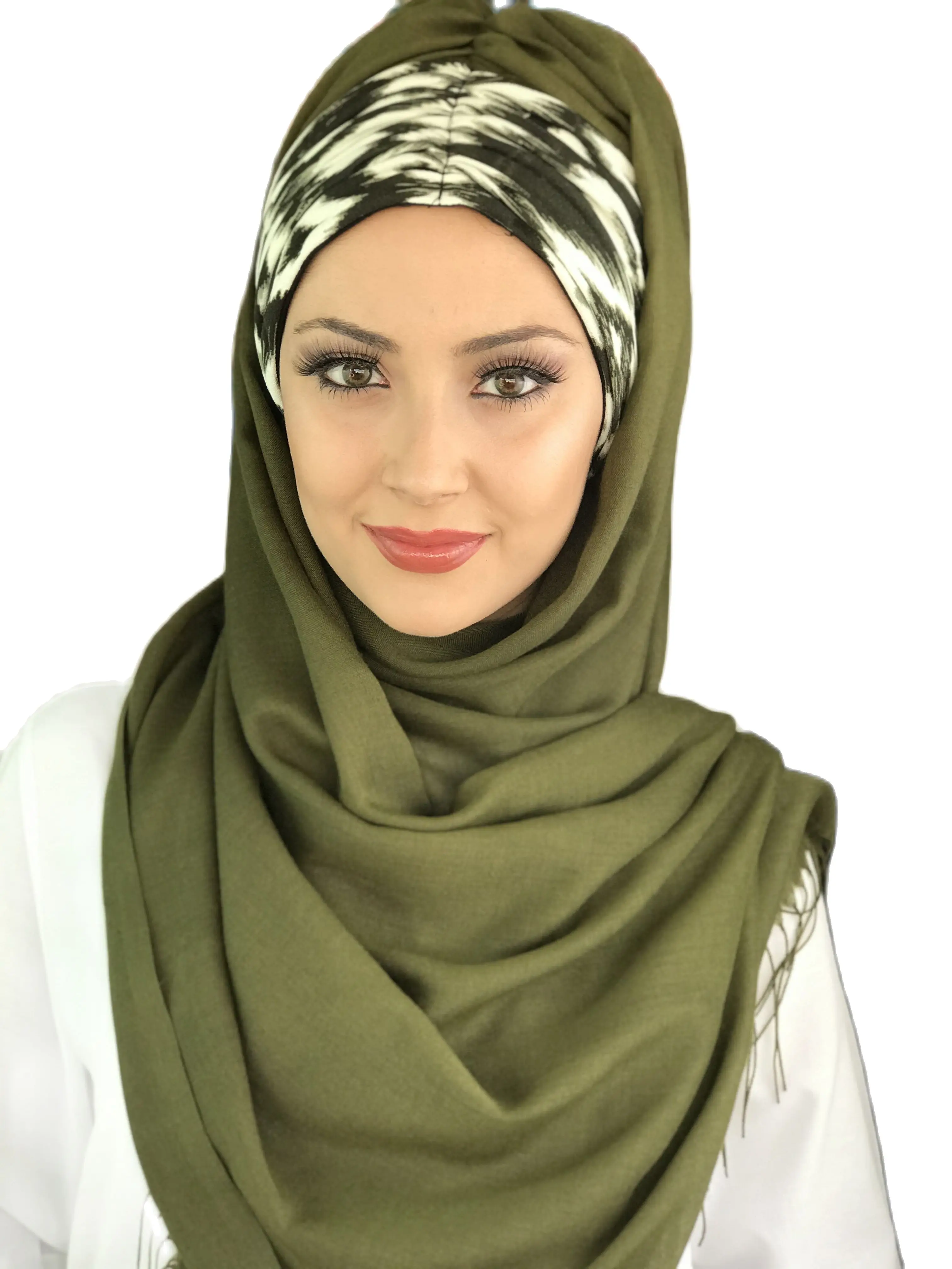 New Fashion Hijab 2021 Women Muslim Chiffon  Islamic Women's Hat Dark Khaki Color Cream Detailed Pleated Ready-made Shawl