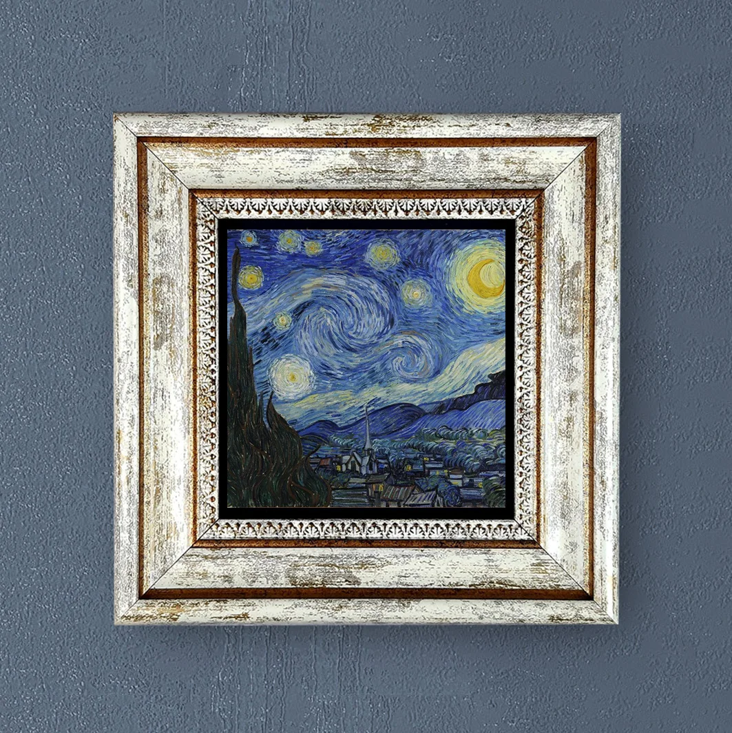 Handmade Natural Stone Painting Framed Wall Decor Vincent van Gogh Themed Room Vintage Poster Picture Gift Ornament Print Piece