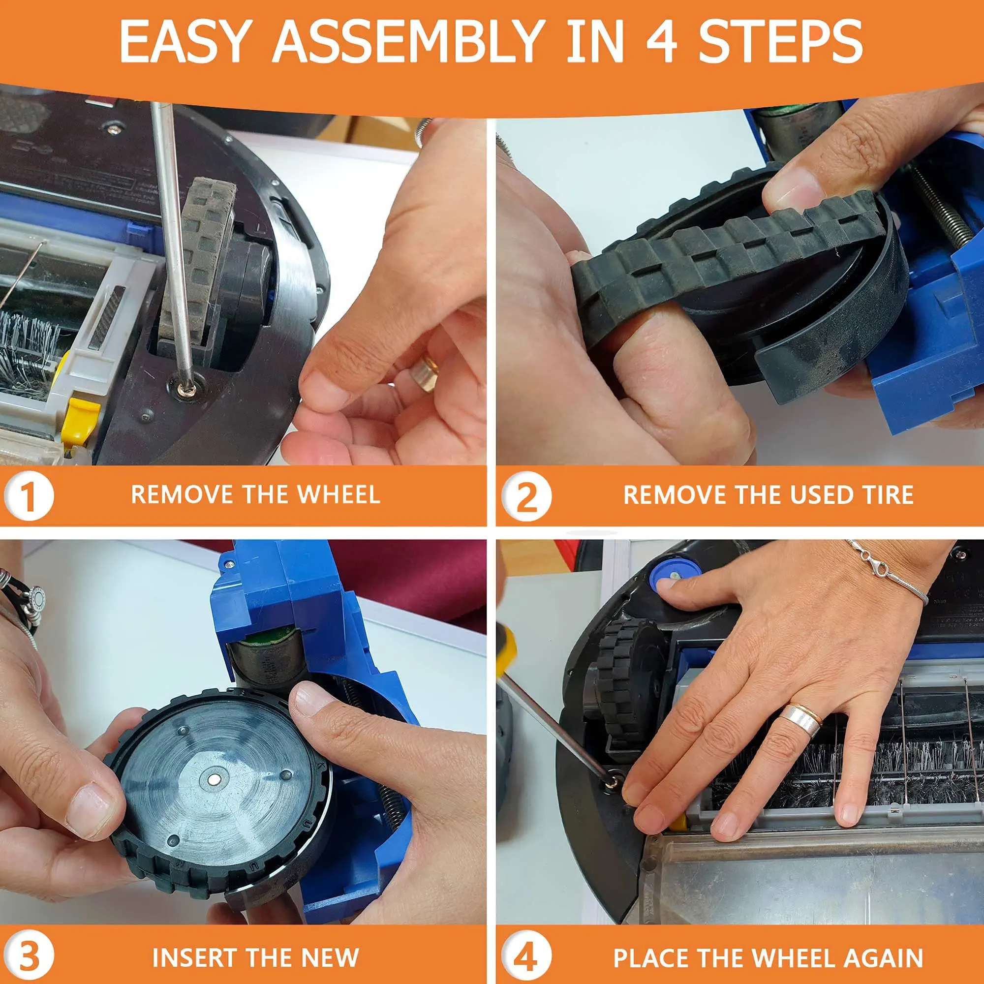 Ruedas de llantas para iRobot Roomba Series 500 600 700 800 900 / Roborock S5 Max S6 MaxV S6 Pure E5 Robot repuestos de aspiradora