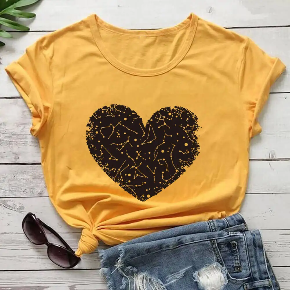 Constellation Heart  Printed 100%Cotton Women T-shirt Astronomy Science Horoscope Stars Shirts Valentine's Day Shirt  Girls Gift