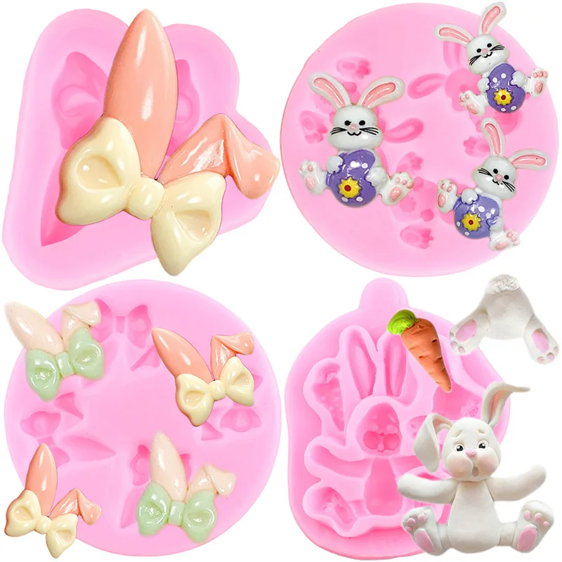 Easter Rabbit Silicone Mold Bunny Ears Chocolate Fondant Molds Cake Decorating Tools Cupcake Topper Candy Polymer Clay Moulds