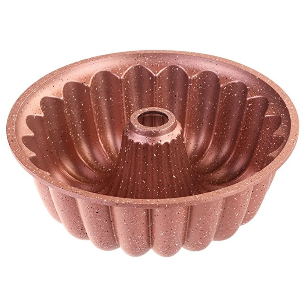 Casted Cake Mold Non-stick Fireproof Granite Covered 24 Cm Width 10 Cm Height Golden Pink Homogen Heat Flow Home Kitchen Tool