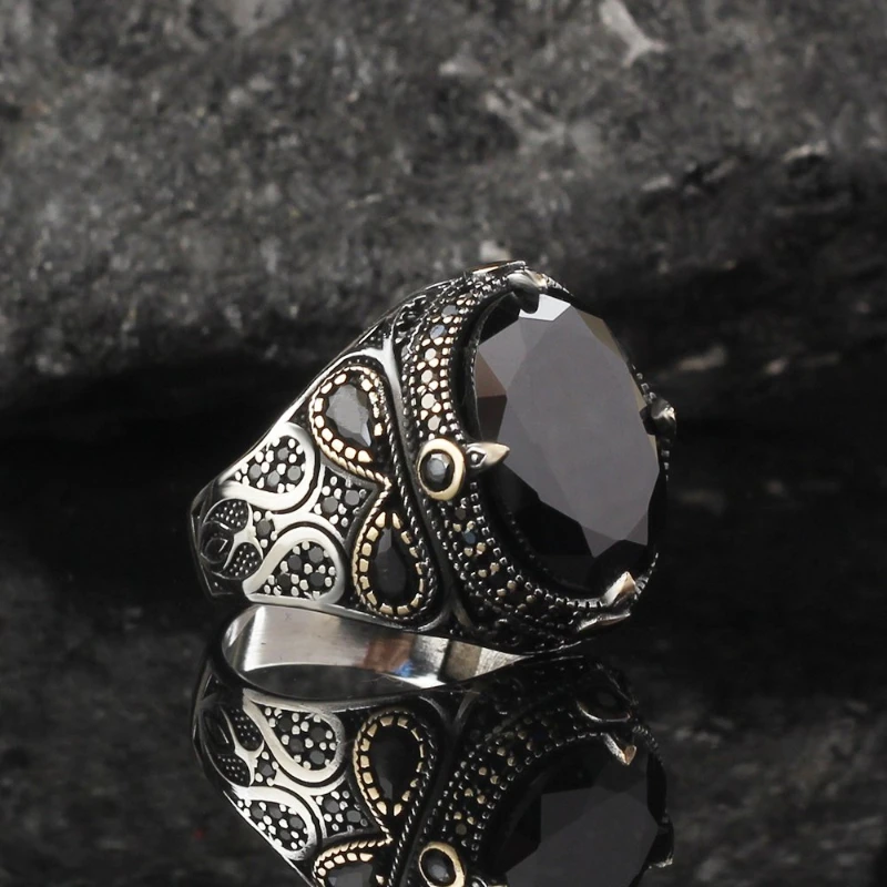 Men's Black Zircon Stone 925 Sterling Silver Ring Special Design 2022 Accessory Products Gift Items Free Shipping