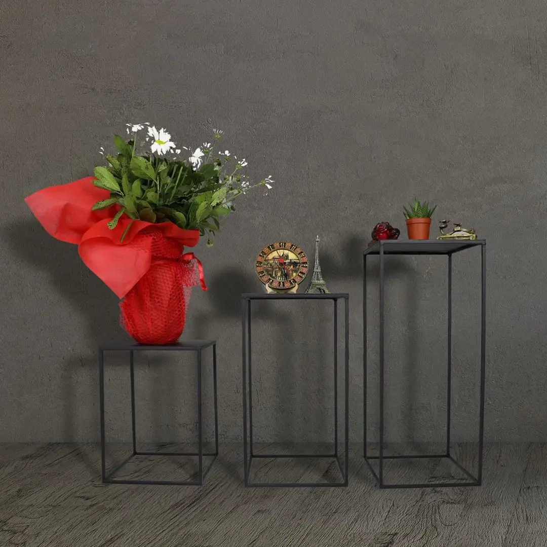 Metal Zigon Coffee Table Çiçeklik 3 Piece Set WD-19