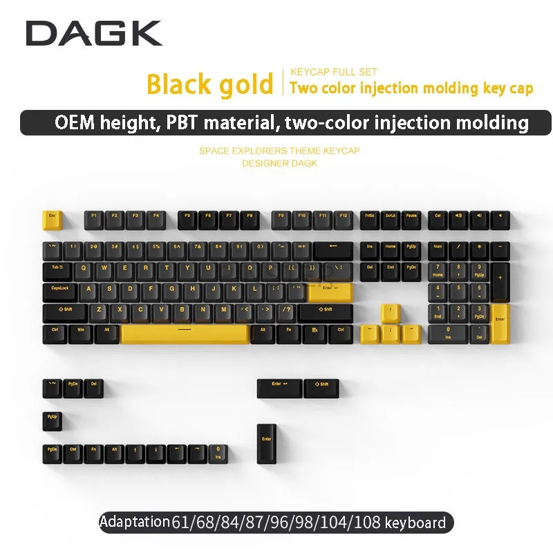 DAGK Black Gold Bauhinia PBT Two-color Keycap Mechanical Keyboard, Personalized Contrast Color 124 Keys, OEM