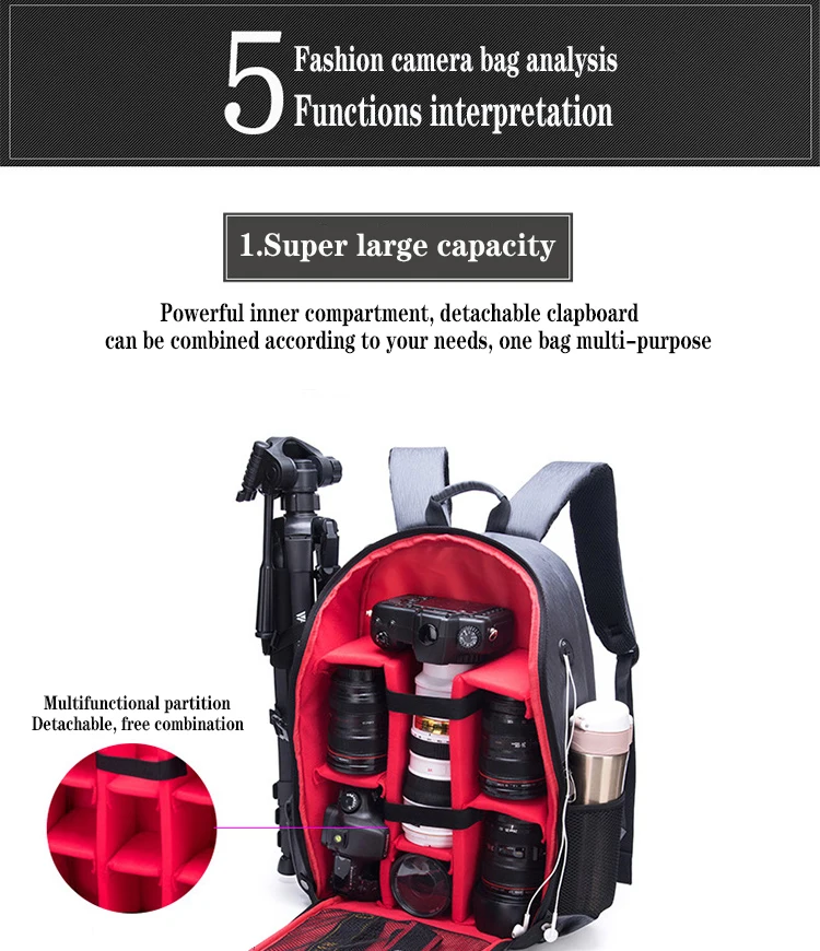 JINNUOLANGRucksack mit großem Fassungsvermögen, Kamerarucksack, wasserdichter Fotorucksack, multifunktionale Reisedrohne, Fotografie, N – Detail 7