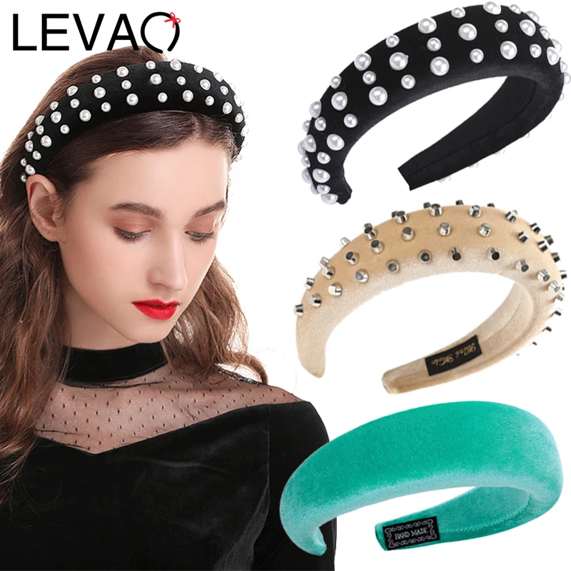 

LEVAO New Imitation Pearl /sponge Headband Handmade Beading Hairband Women Girl Elegant Beads Hair Hoop Hair Accessories Bezel