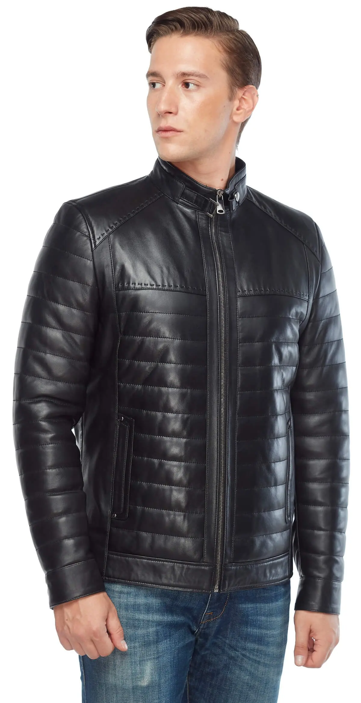 Đen Bơm Hơi Da Thật Chính Hãng Da Nam Phối Orjinal Da Cừu Thu Đông 2022 Biker Slim Size Lớn VintageTürkiye