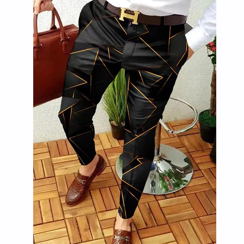 2022 NEW Men Business Casual Trousers Retro Pattern Print Straight Long Pants Mens Spring Autumn Fashion Streetwear