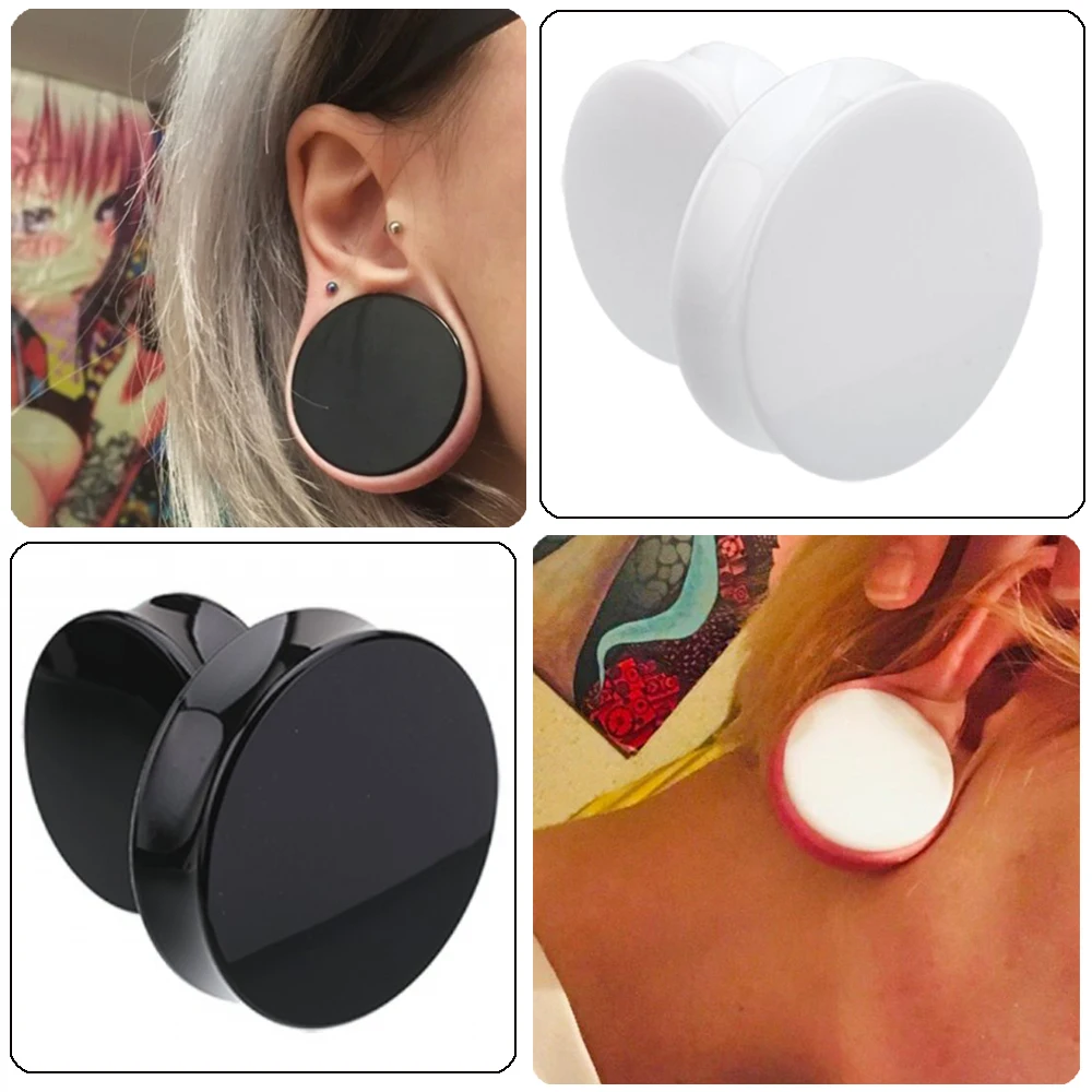 Para 3-50mm akrylowa solidna zatyczka do uszu biało-czarna kolczyk duży duży rozmiar tunelu nosze siodło Flesh tunel Expander biżuteria do ciała