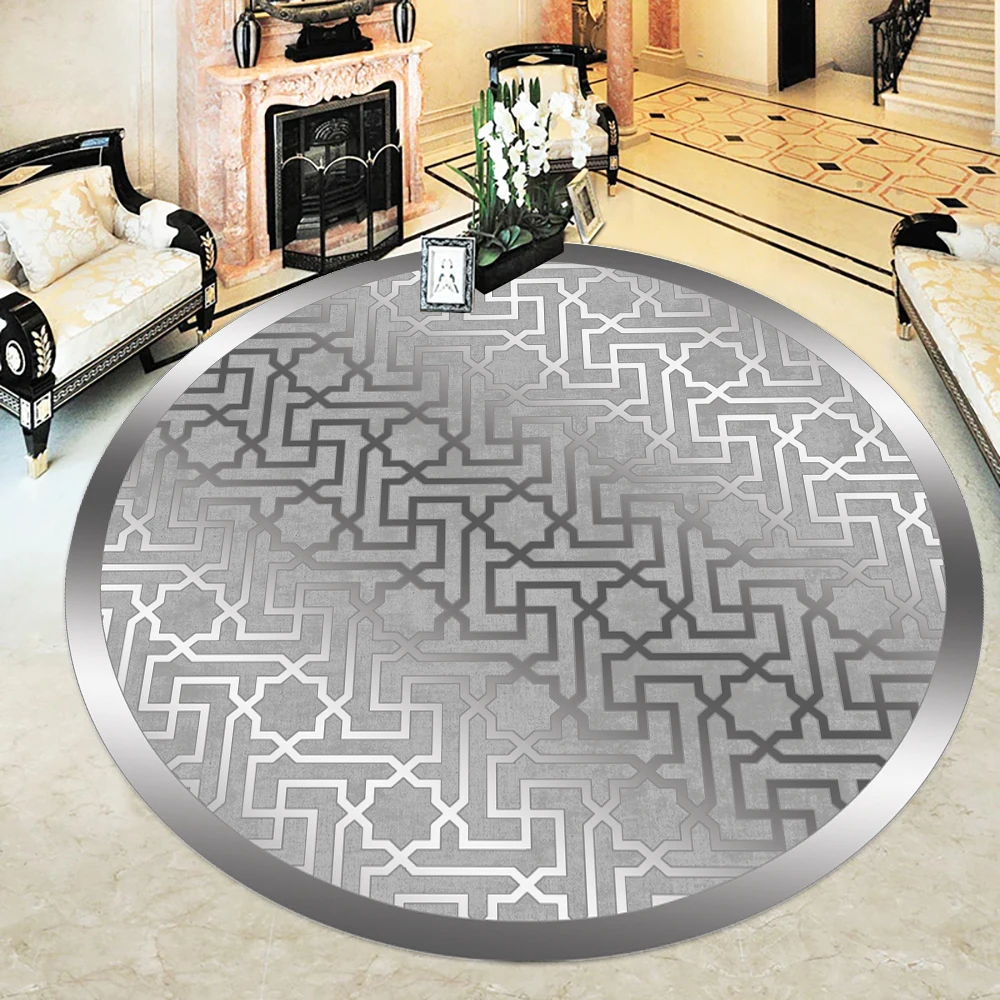 Silver Lane Round Carpet Washable Non-Slip Outsole Trend Pattern Faux Leather Insole Antibacterial Rugs