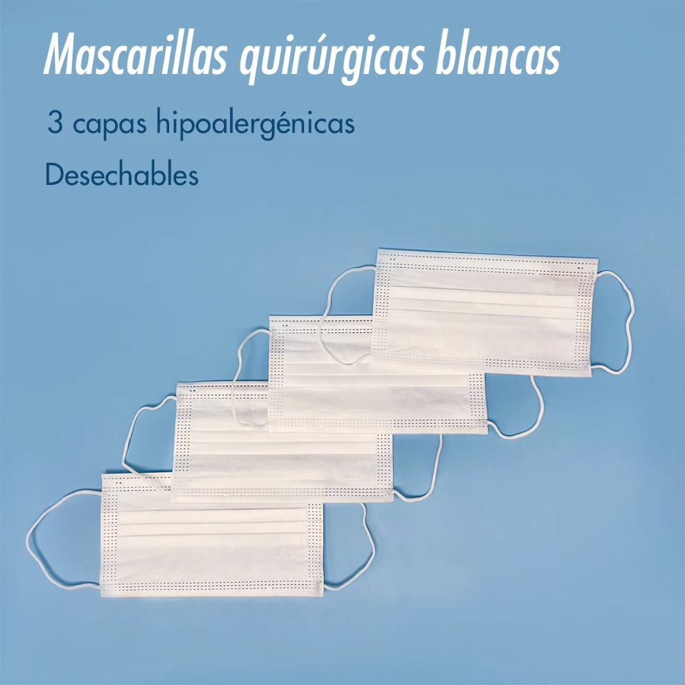 White chirurgical mask 100pcs. Disposable 3 layers for daily use. 24/48h shipping from Spain.