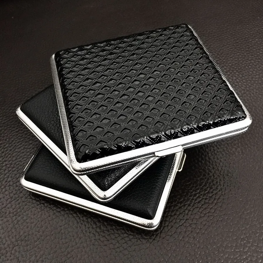 Fashion 20 Sticks Metal Clip Leather Cigarette Case Folio Cigarette Case Men's Storage Box Independent Windproof Cigarette Case