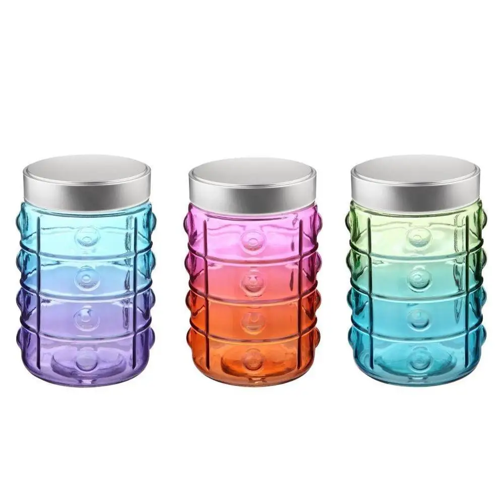 1350 CC. Metal Lid Buttoned Colored Jar (Mixed Colors) Storage Container Sugar Tea Coffee Jar