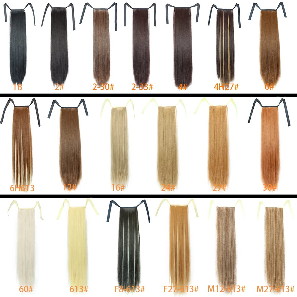 Synthetic Hair 22\'\'\' Long Straight Heat-Resistant Straight Hair With Ponytail Fake Hair Chip-in Natural Hairpiece Headwear