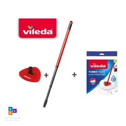 Vileda Turbo Telescopic Handle & Triangle Mop Header & Mop 3 in 1 Cleaning Head for Vileda Apparatus Replacement Spare Part