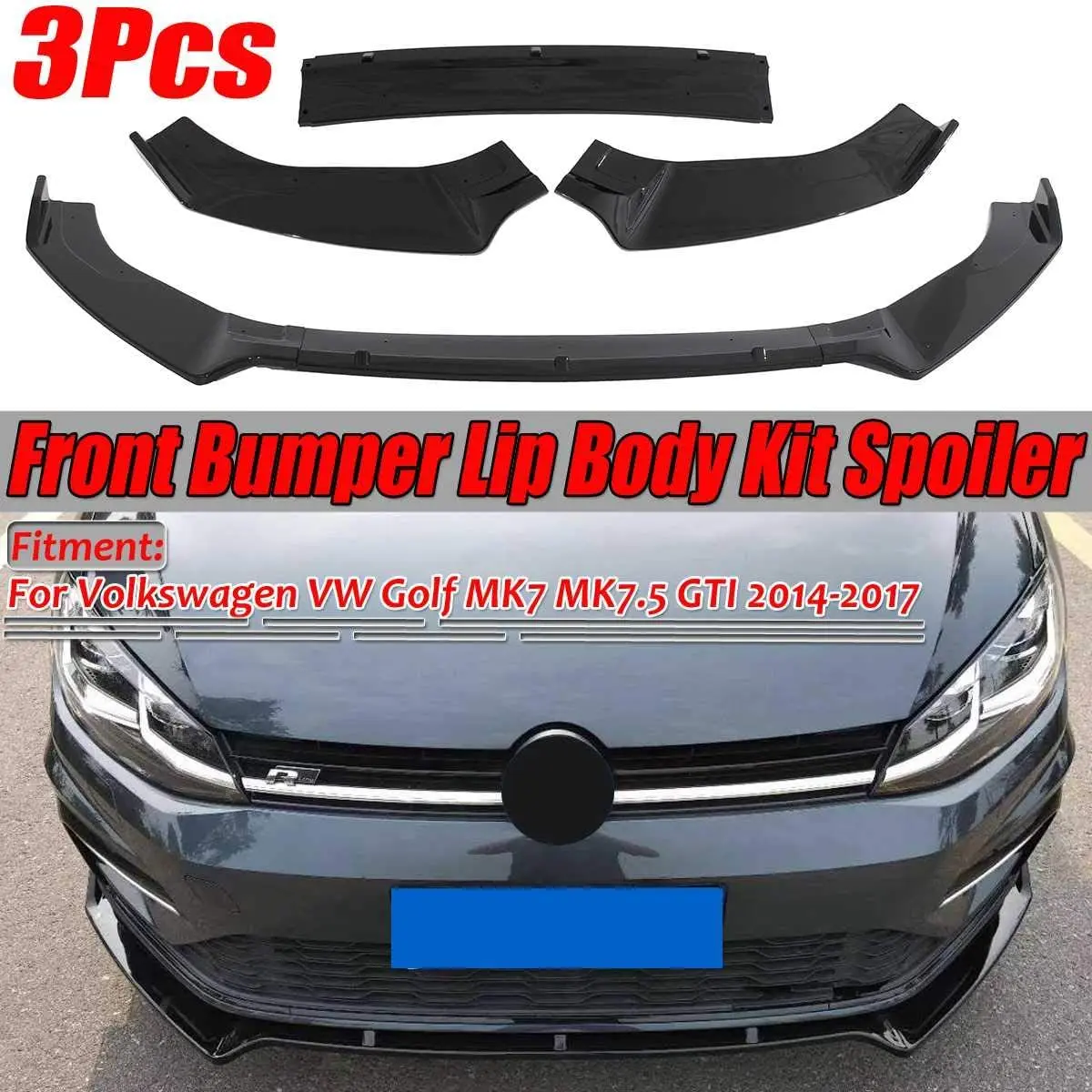 Volkswagen VW Golf 7 2013 -2019 front FRONT BUMPER 3 PCs car Styling auto Black Splitter diffuser lip body kit spoiler bumpers