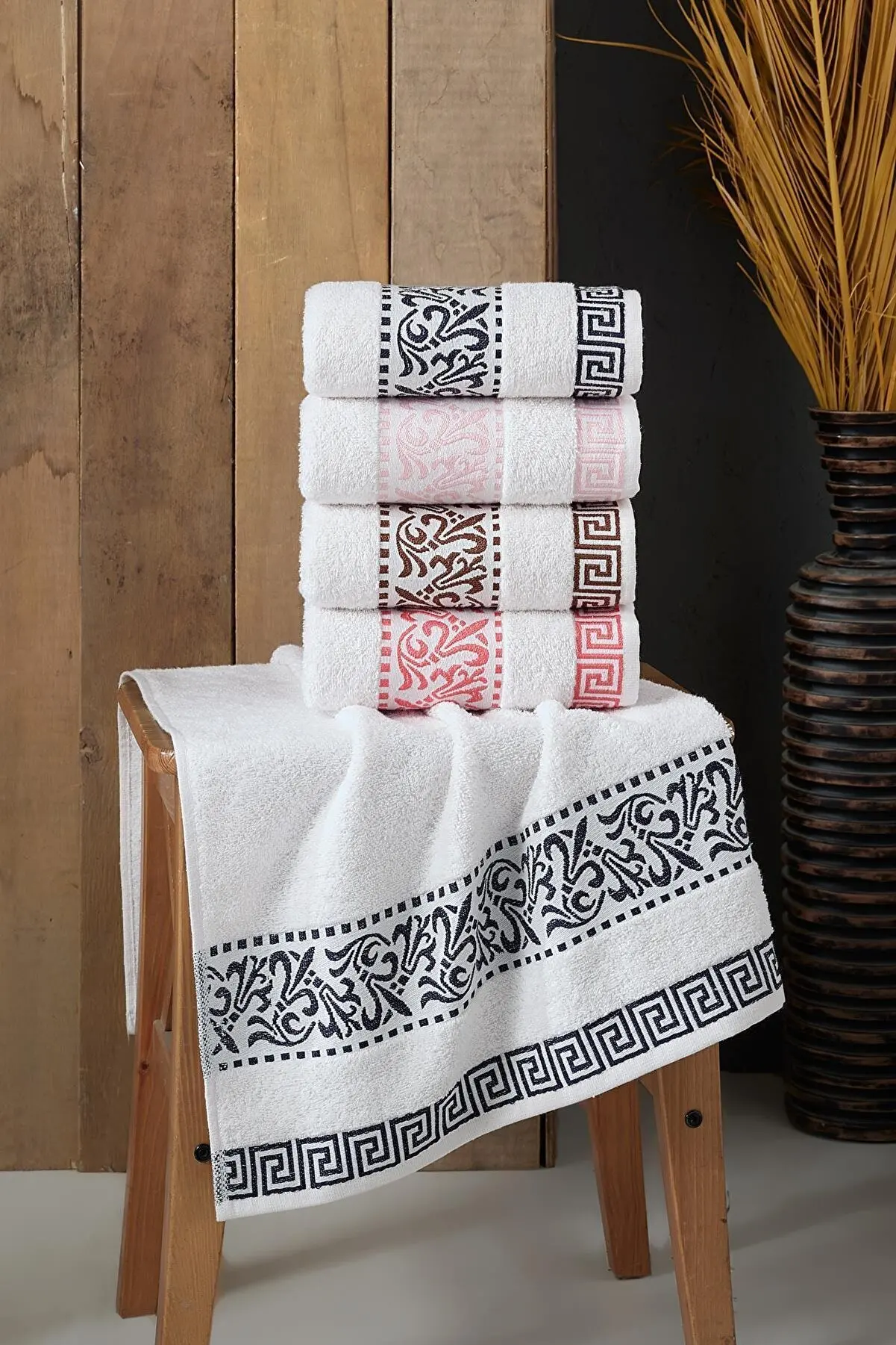 

4 Pieces Embroidered Face Towel Set For Bathroom and Kitchen, Turkish Pure Cotton, Non- Fading, Vibrant Colour, Highly Absorbent