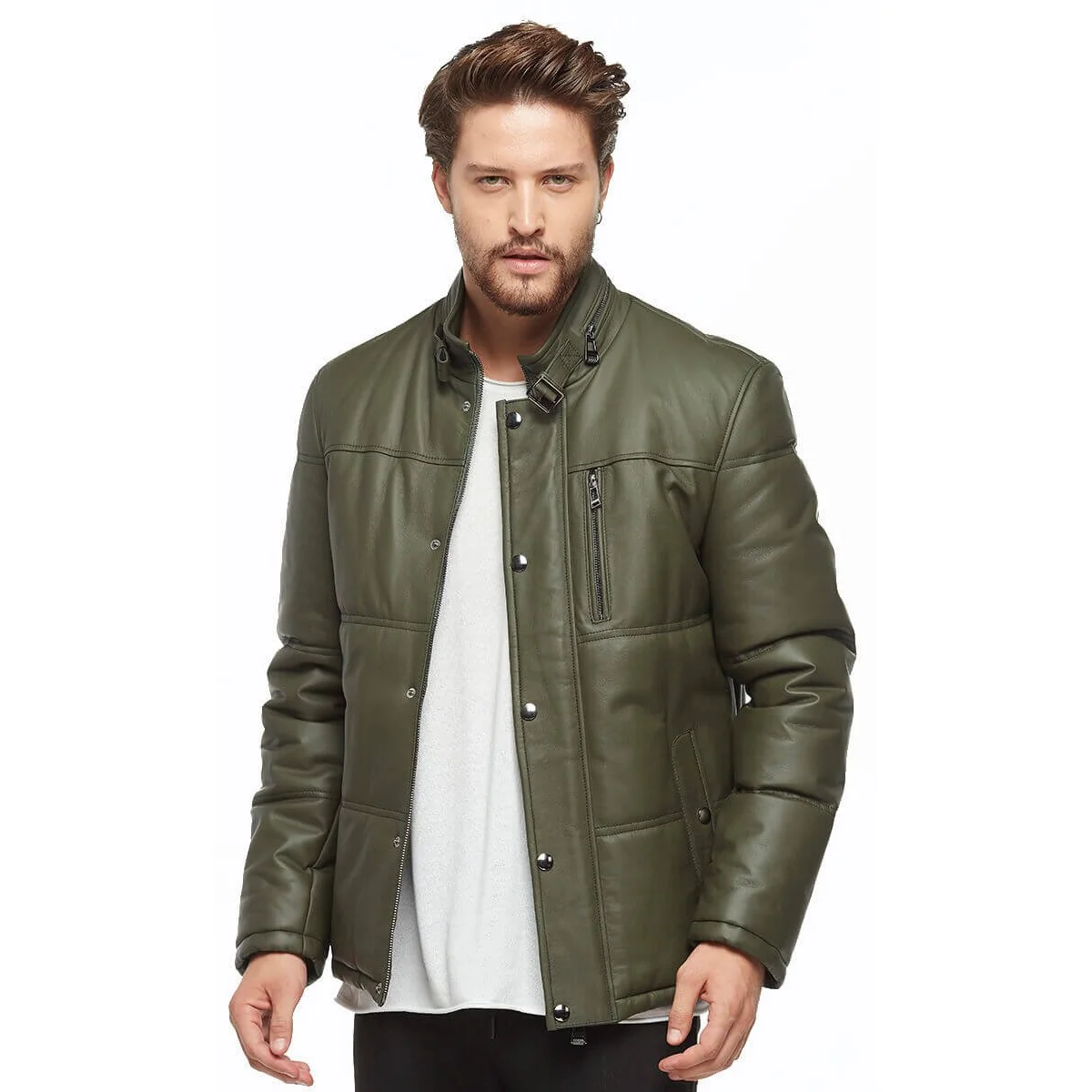 Xanh Taffeta Bơm Hơi Phối Da Orjinal Da Cừu Thu Đông 2022 Biker Slim Size Lớn VintageTürkiye