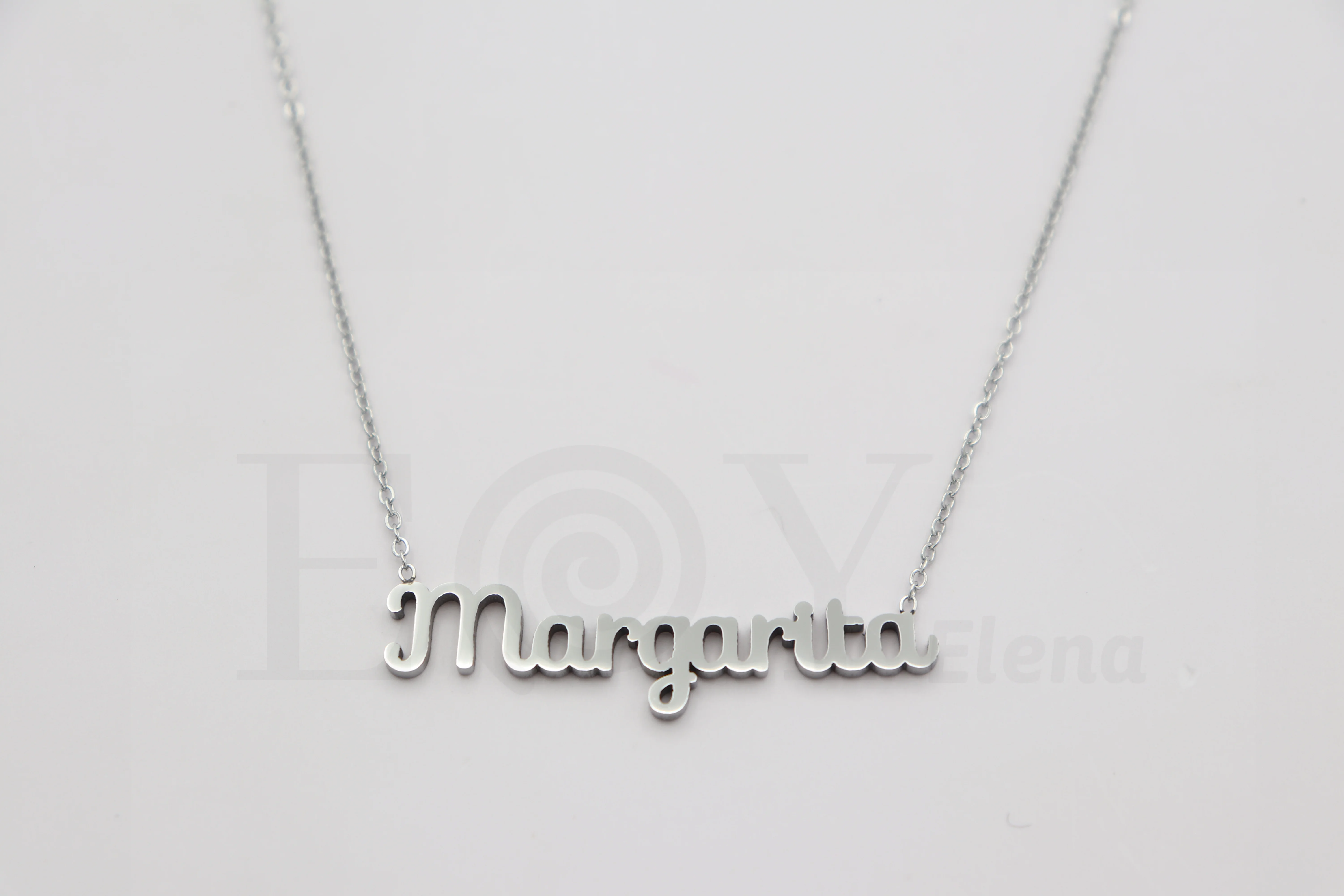 Collar De Acero Inox Con Nombre De Margarita Color Plata Alta Calidad Envió Desde España