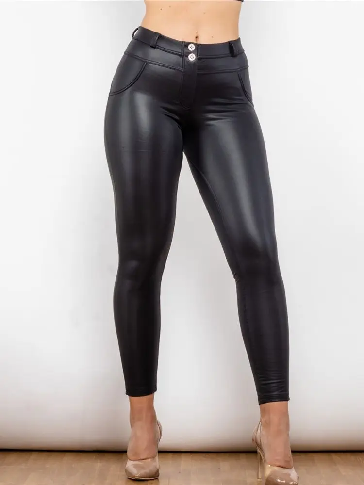 Shascullfites Melody Leather pantaloni neri pantaloni a matita Leggings in ecopelle Butt Lift pantaloni da donna in pelle nera opaca