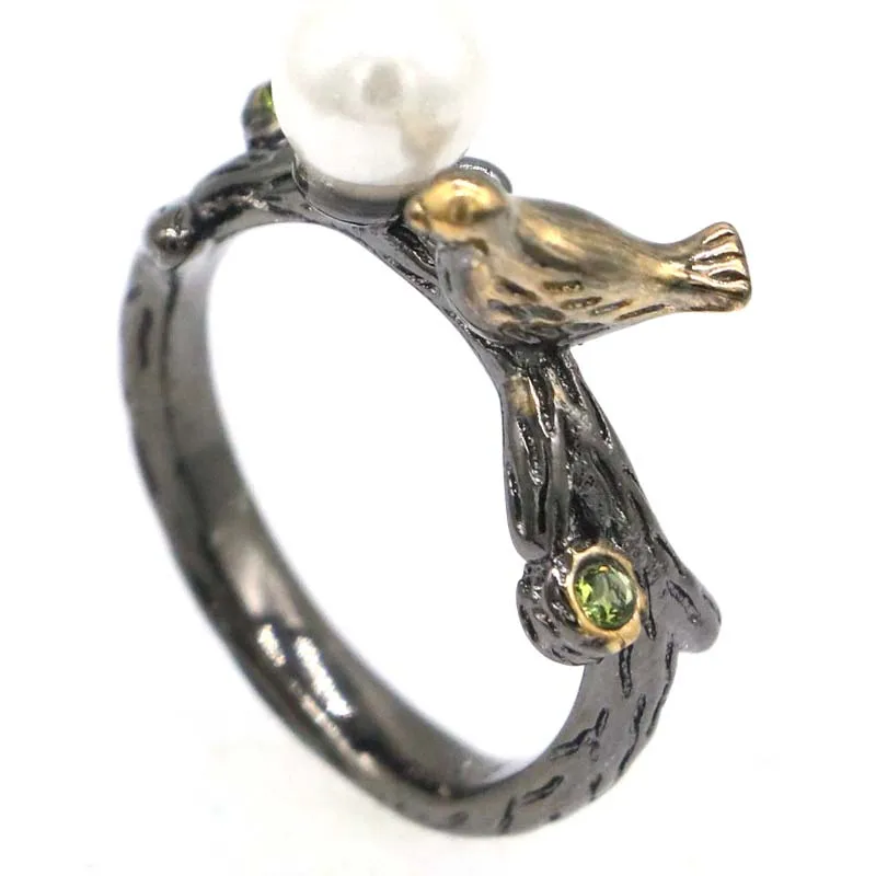 Buy 3 Get 1 Free 21x11mm Songbird 4.2g created Pink Tourmaline Green Emerald Green Peridot CZ Black Gold Silver plated Rings view 2