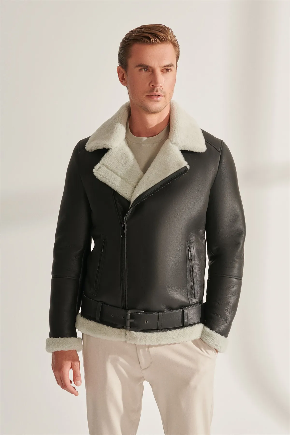 Veste de motard en cuir de mouton pour homme, manteau en fourrure de mouton véritable, Parka d'hiver douce de haute qualité, tenue de nouvel an à la mode, fabriquée en turquie