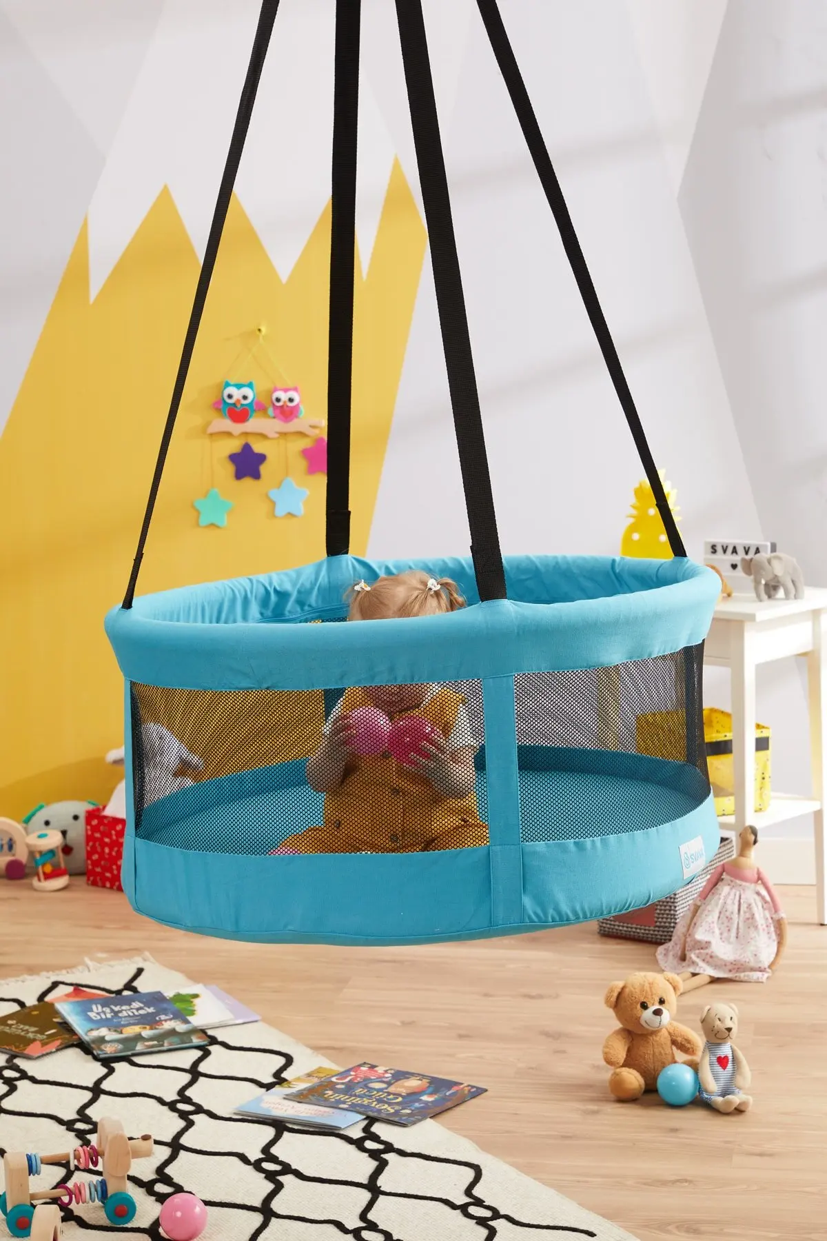 Baby Cotton Swing Chair Hanging Children Kindergarten Toy Outside Indoor Small Basket Yellow Swinging Rocking Chair Baby Toy