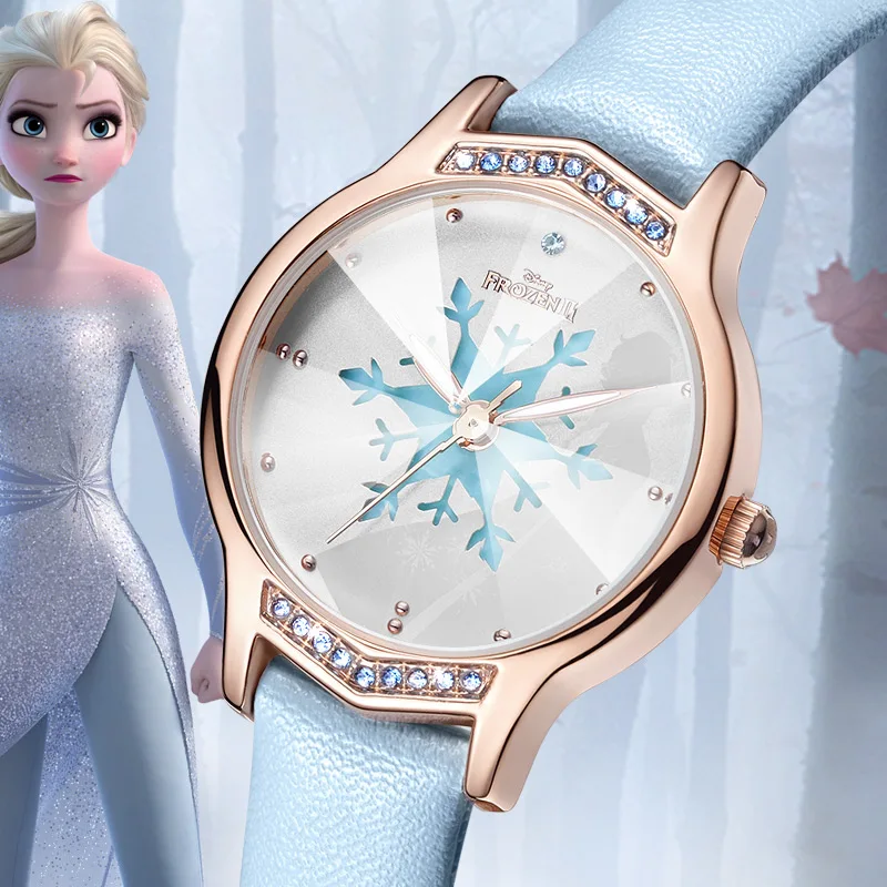 Disney Official Women Frozen Cartoon Quartz Wristwatch Rhinstone Scale Luminous Hand Waterproof Girl Youth Student Lady Clock