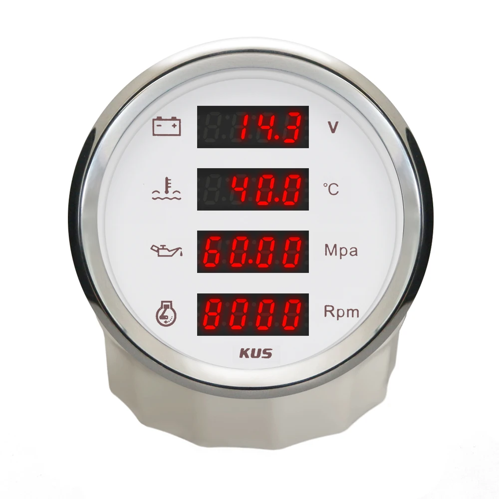 

KUS 85mm Oil Pressure Water Temp 25-120℃ Tachometer 8000RPM Voltage 9-32V with Red Backlight