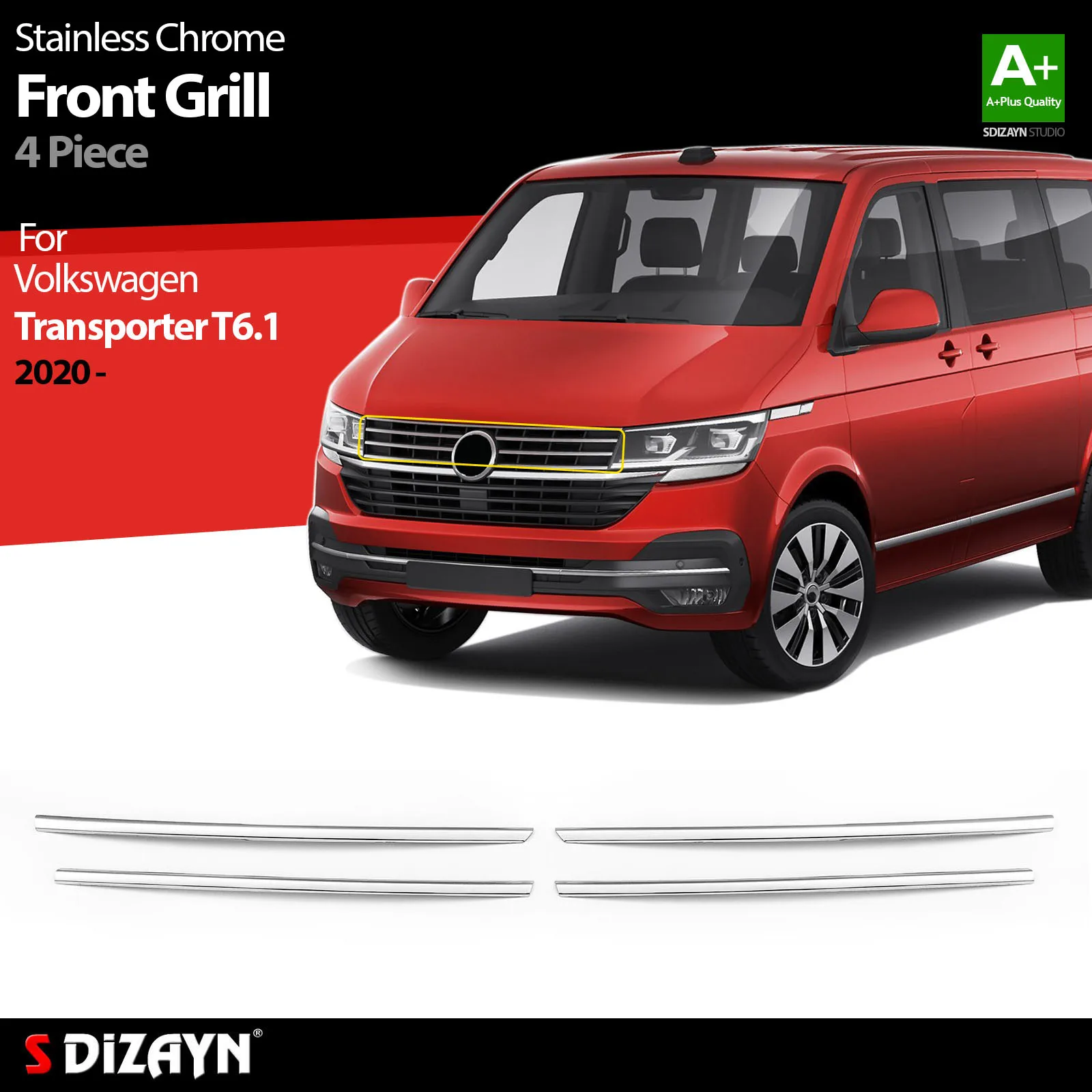 S Dizayn For Volkswagen Transporter T6 Facelift Chrome Front Grill Stainless Steel 4 Pcs VW Exterior Car Accessories Auto Parts