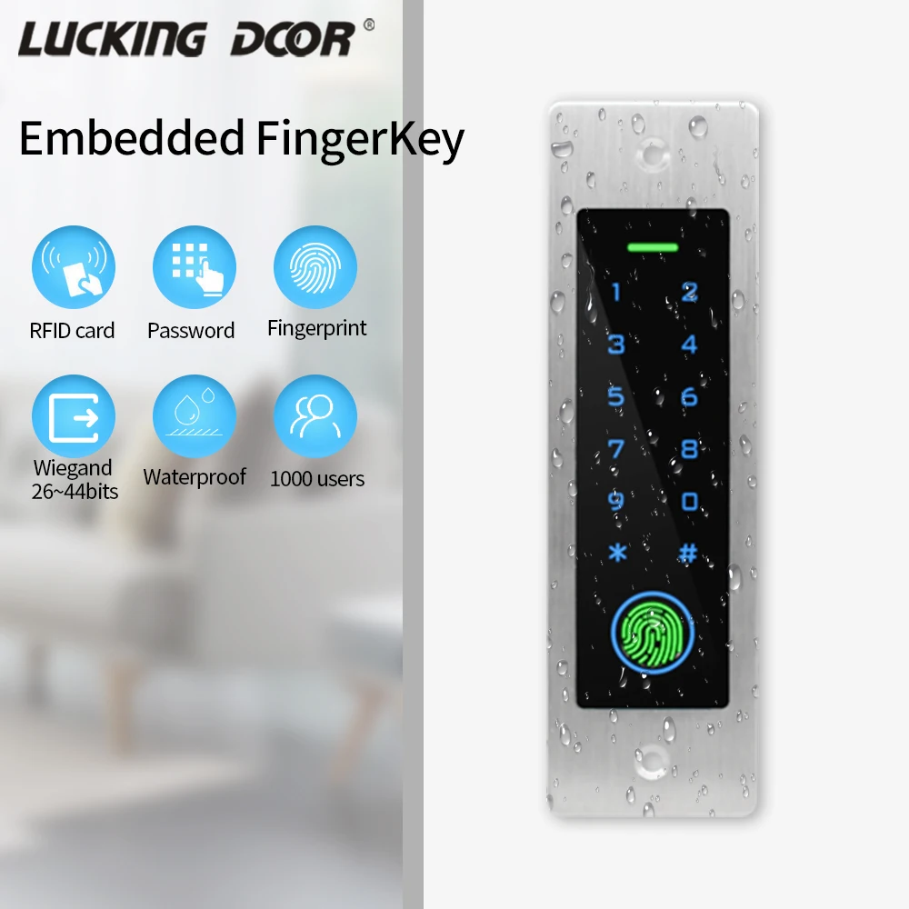 Metal Embedded Biometric Fingerprint Access Controller Standalone 125Khz RFID Card Door Access Control System Waterproof Outdoor