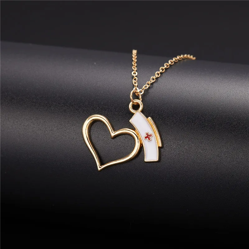 Medical Equipment Pendant Necklace For Women Nurse Fashion Syringe Heart Nurse Cap Stethoscope Necklaces Statement Chain Jewelry