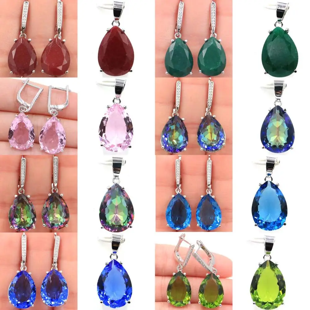 Buy 5 Get 1 Free 35x13mm Zultanite Color Changing Alexandrite Topaz Real Red Ruby Green Emerald Peridot Silver Pendant Earrings