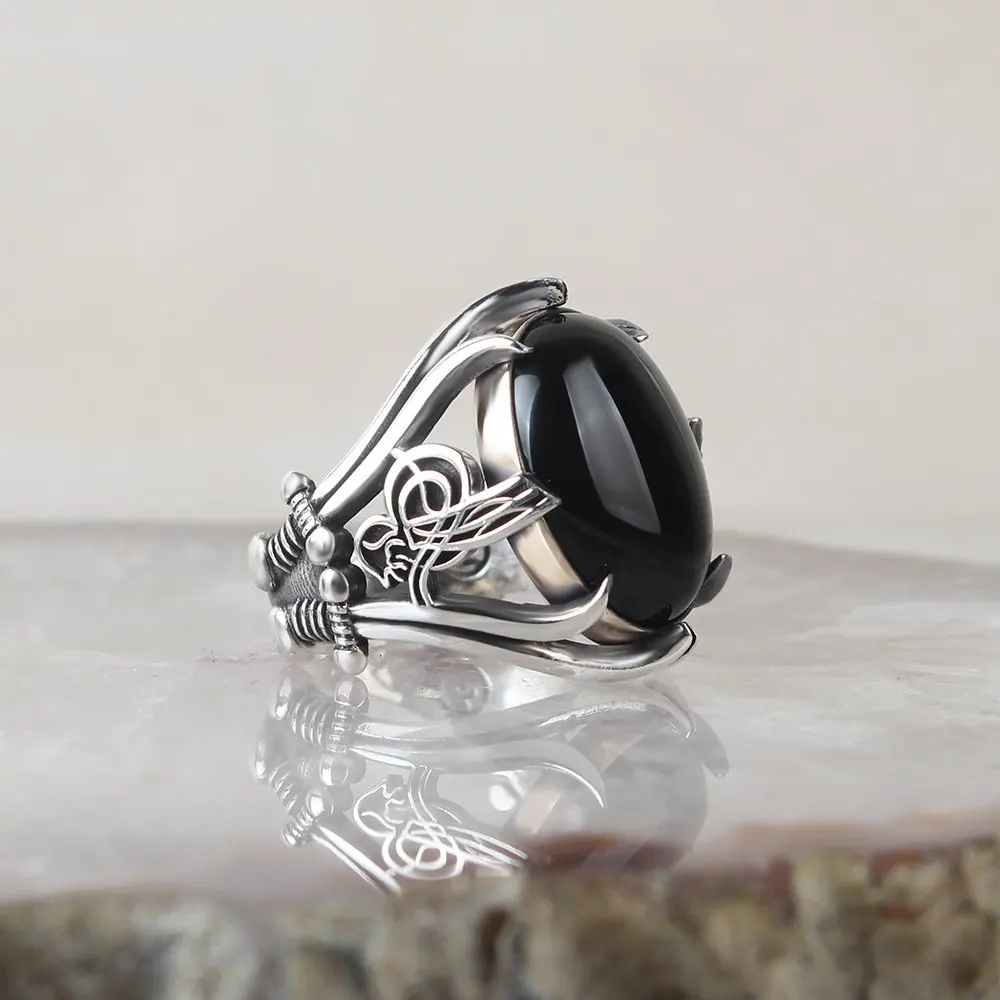 

Onyx Cubic Zirconia Sword And Monogram Men 'S Silver Ring