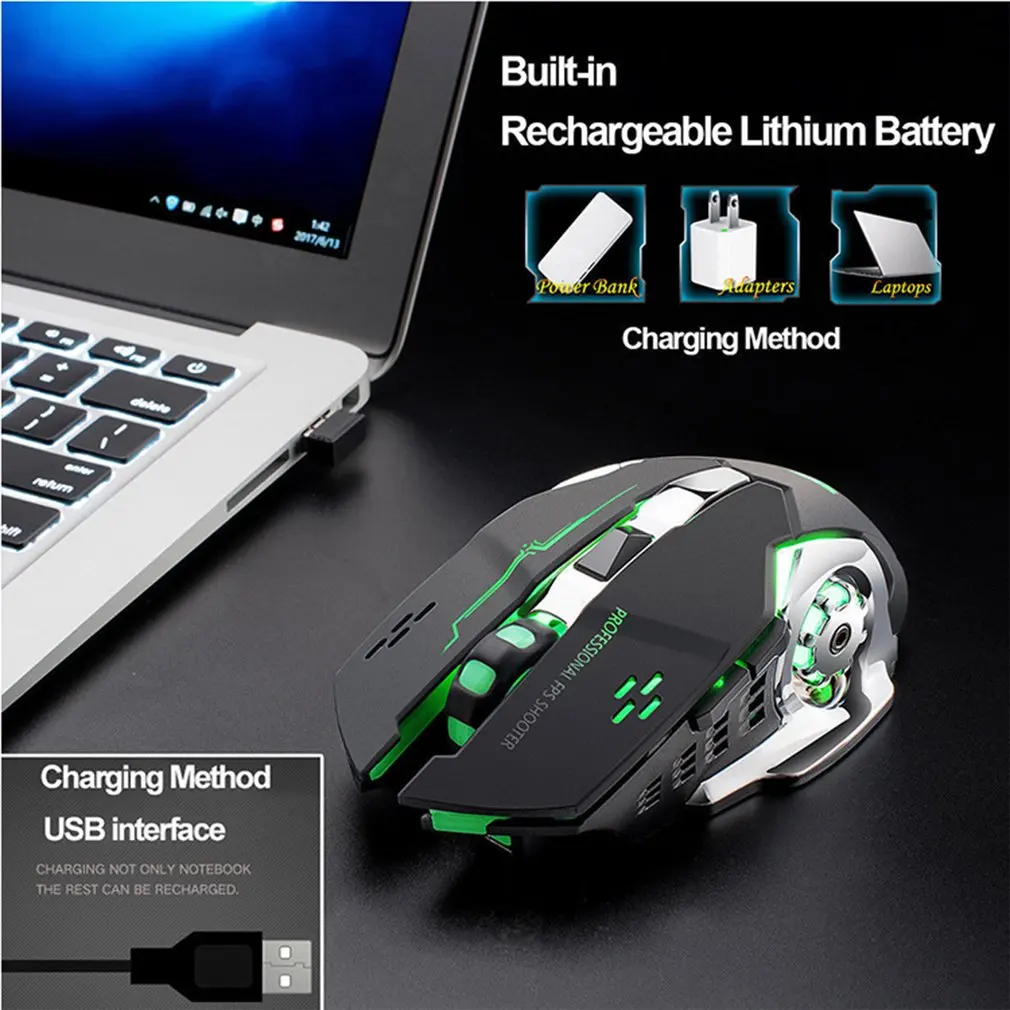 2021 HOT X8 Super Quiet Wireless Gaming Mouse 2400DPI Rechargeable Computer Mouse Optical Gaming Gamer Mouse for PC Black