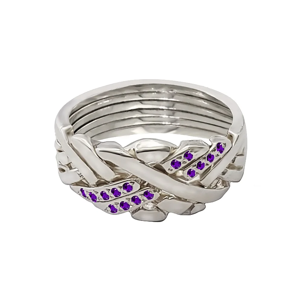 

Amethyst Purple 925 Sterling Silver 6 Band Anatolian With Stoned Turkish Puzzle Ring İnterlocking Knott Women Men Ring