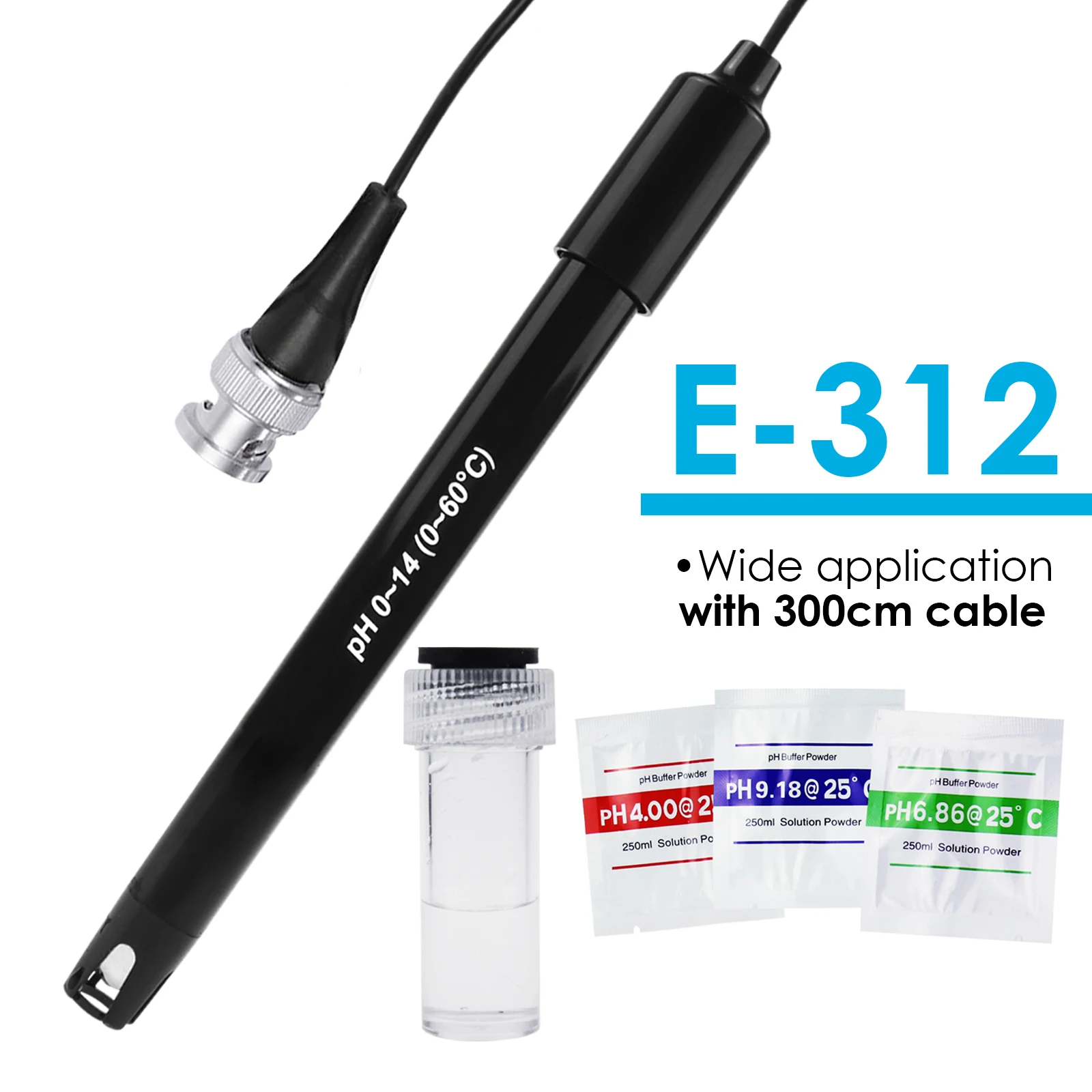 Ph Meter PH Electrode BNC Type 50 Ohm Connector Probe For Hydroponics Aquarium Wiht 200cm 300cm Cable Water Tester