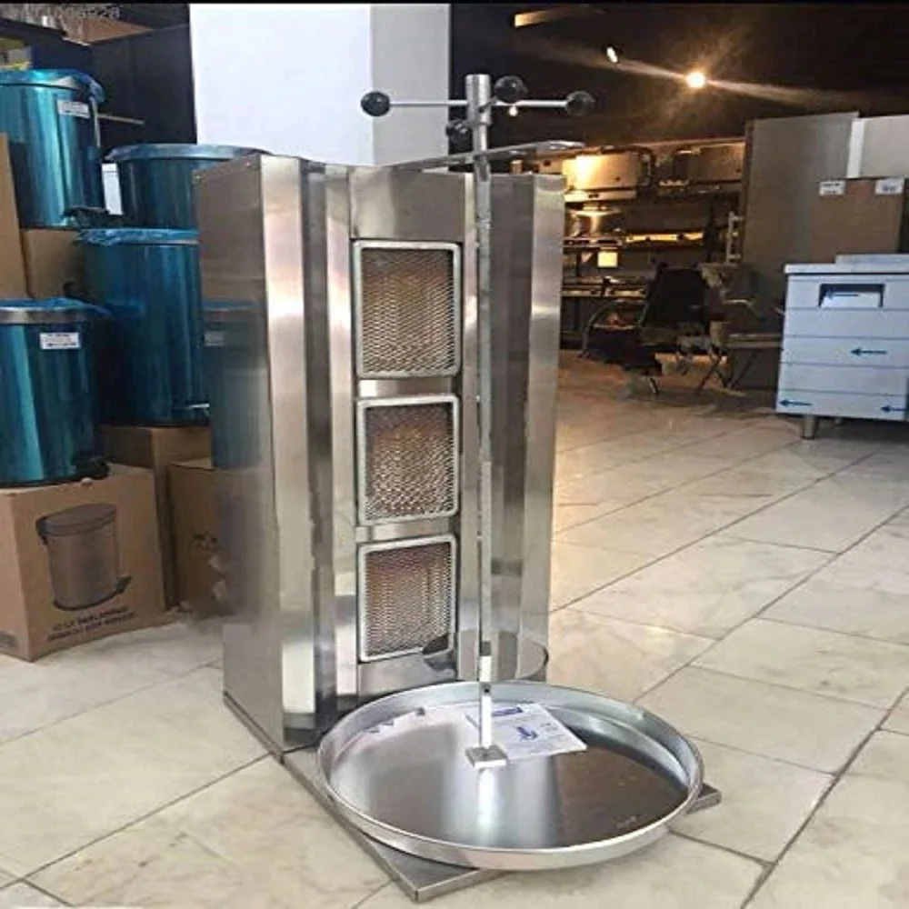 Doner Kebab Machine BBQ Grill Gyro Shawarma Machine Spinning Vertical Broiler Commercial 3 Burners Propane Gas