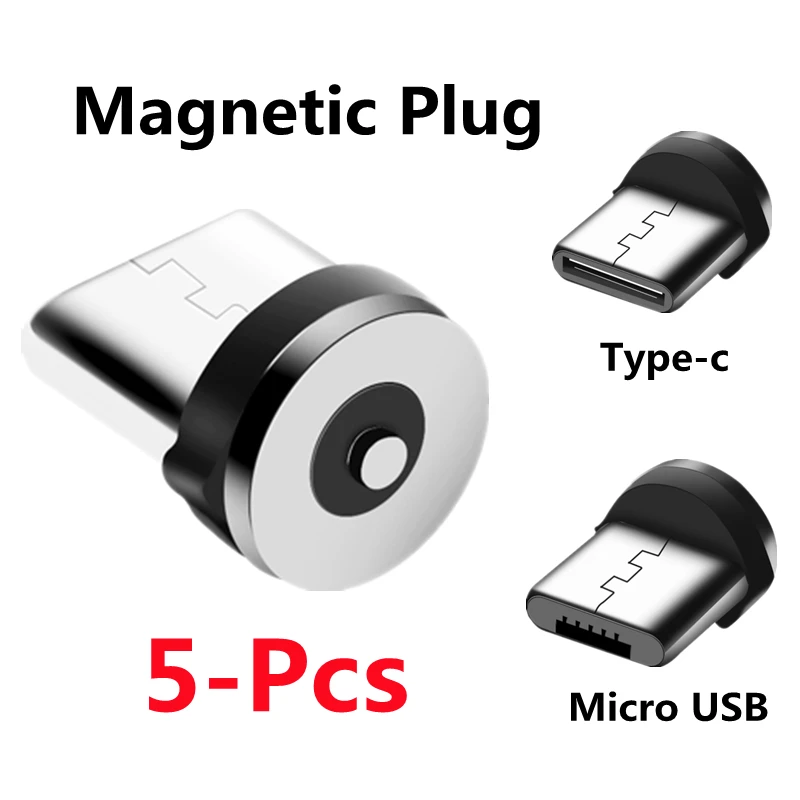 5 Pcs 360 Rotation Round USB Magnetic Plug For Mobile Phone Replacement Parts Converter Charging Cable Adapter Micro USB Type C