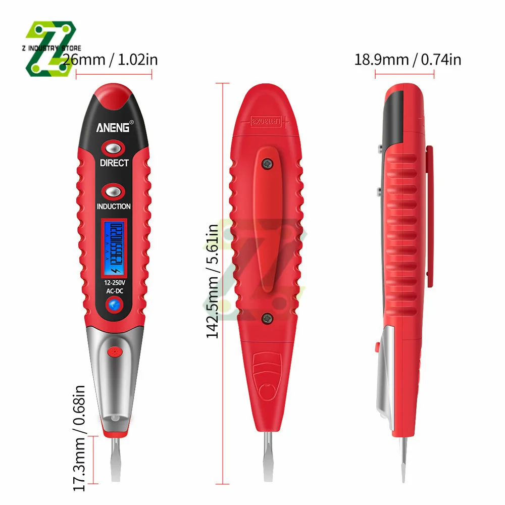 Cyfrowy wyświetlacz AC DC 12-250V LCD pióro testowe napięcia elektroskopu bezkontaktowego śrubokręt do testów bezpieczeństwa