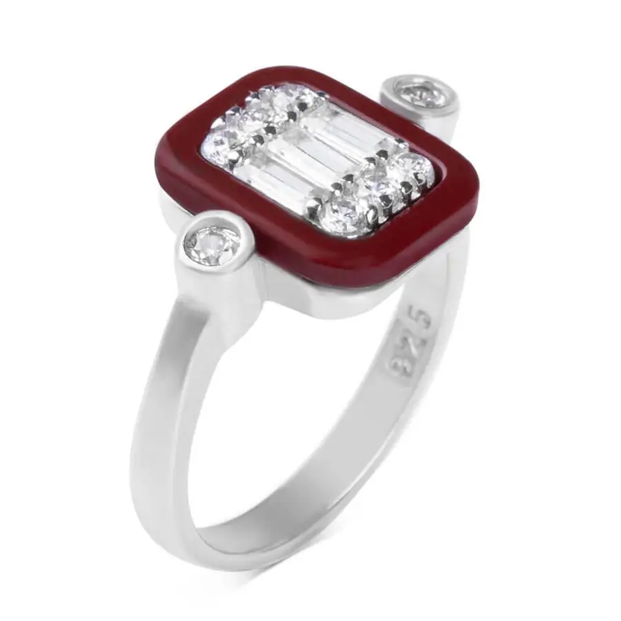 Women Claret Red Baguette Silver Ring Multi Stone Women Accessories European Charms 925 Sterling Silver