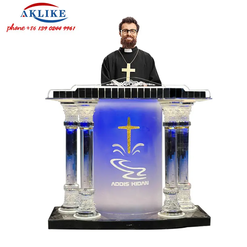 2024 AKLIKE Acrylic Furniture Crystal Column Church Podium Glass Pulpit Stand Organic Glass Nice Design Lectern Free Shipping